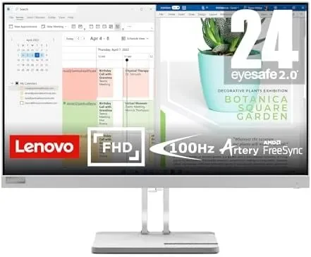 Lenovo L24e-40 23.8″ FHD Monitor, Cloud Grey Color, Connectivity : 1 VGA, 1 HDMI 1.4