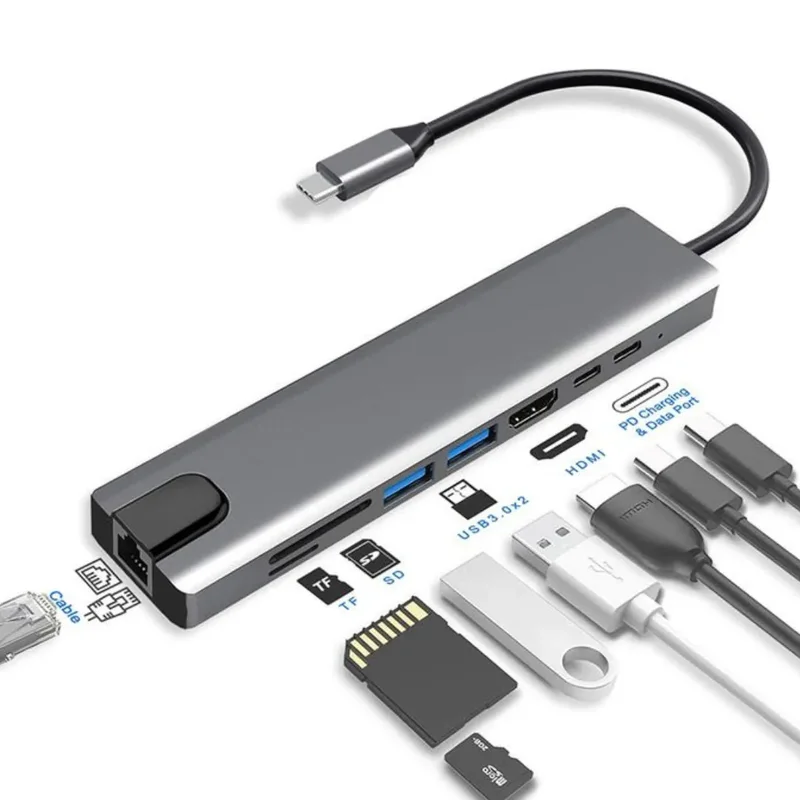 8 in 1 Type C to USB-C 4K HDMI Multi Adapter Grey