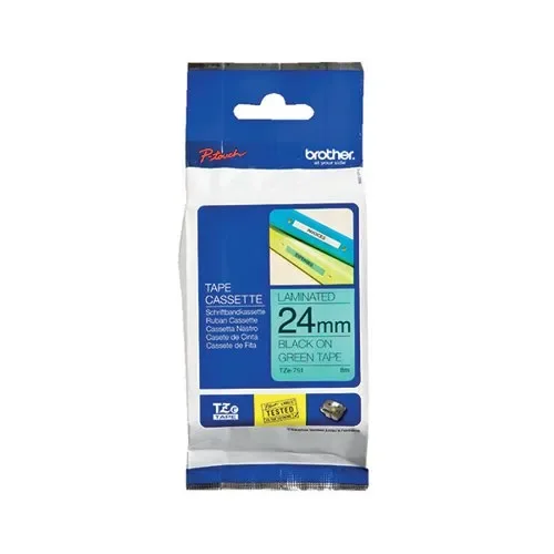 Brother TZE-751 Black on Green 24mm Laminated Label Tape