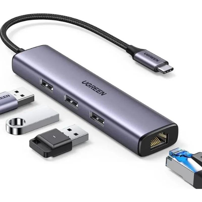 UGREEN USB-C to RJ45 Gigabit Ethernet + USB-A 3.0 (3 Ports) Adapter – CM475