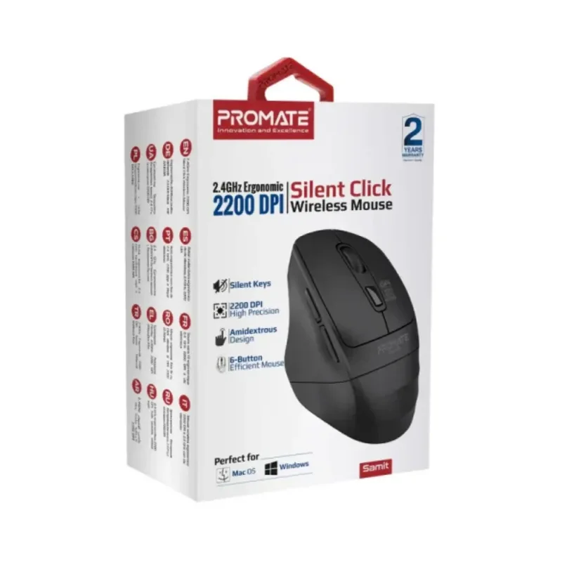 Promate Samit 2.4GHz Ergonomic Silent Click Wireless Mouse