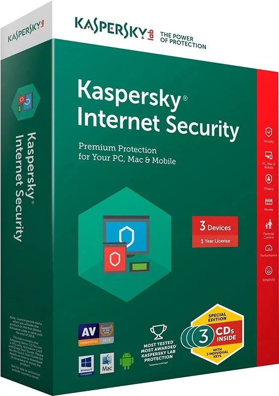 Kaspersky Internet Security- 3 Users, 1 Year (3 CDs inside with Individual keys)