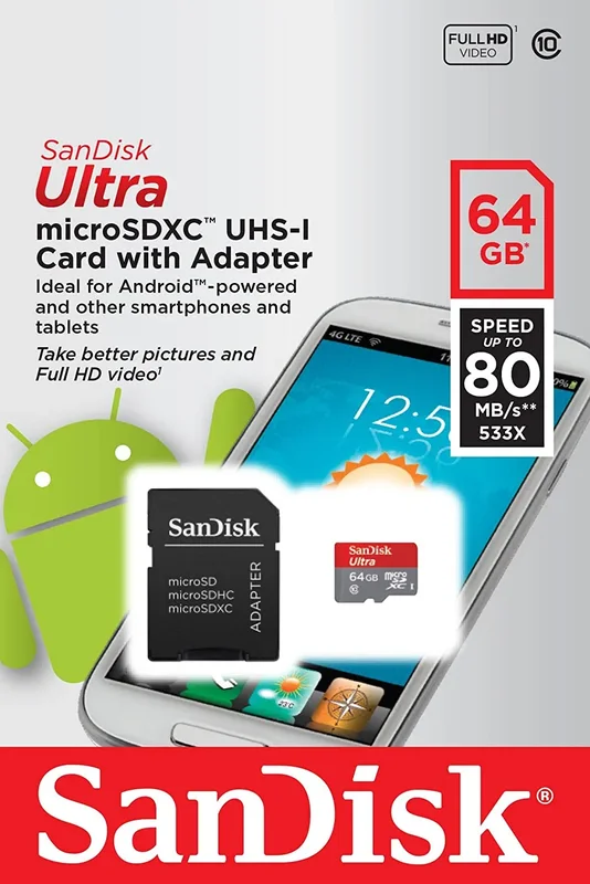 SanDisk Ultra 64GB microSDXC UHS-I Card with Adapter