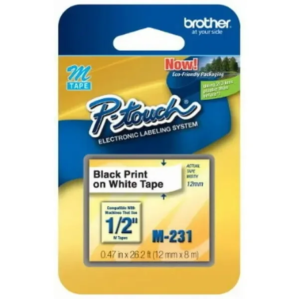 Brother M-E21 Black on White 12mm Self-Adhesive Label Tape